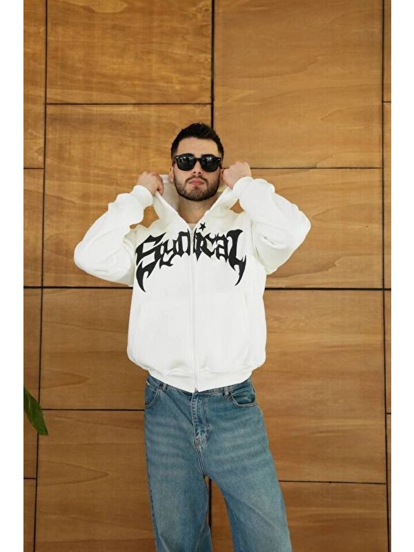 Jane's Erkek Kapüşonlu Sweatshirt Hoodie 3 İplik Şardonlu Pamuklu Kumaş, Önü Baskılı, Fermuarlı Rahat Kalıp