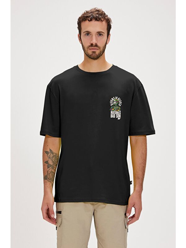 Bad Bear Blooms Siyah Erkek Baskılı Tişört