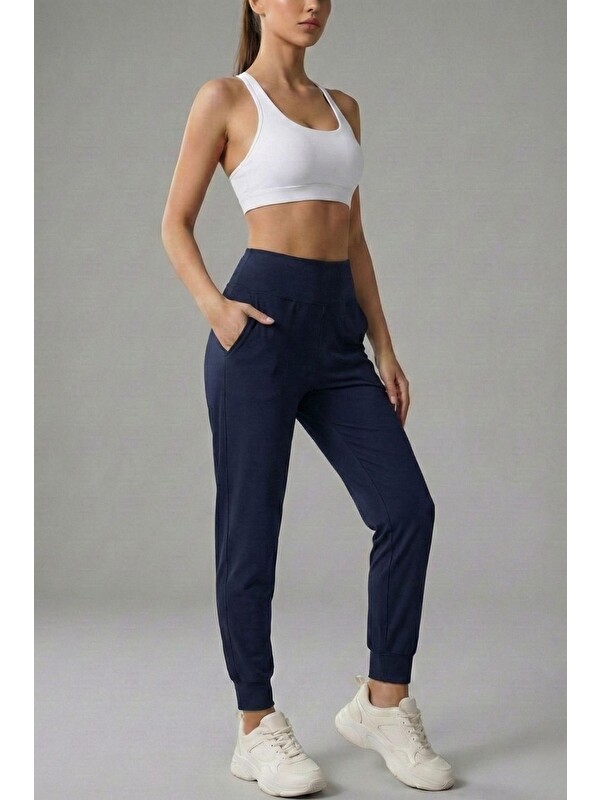 Genius Store Kadın Eşofman Yüksek Bel Jogger Scuba Kumaş Cepli Rahat Kesim Jogger Eşofman Altı
