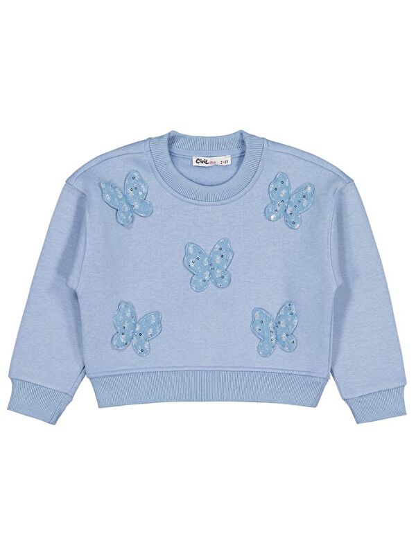 Civil Girls Kelebek Aksesuarlı 2-5 Yaş Sweatshirt - Mavi 4-5 Yaş