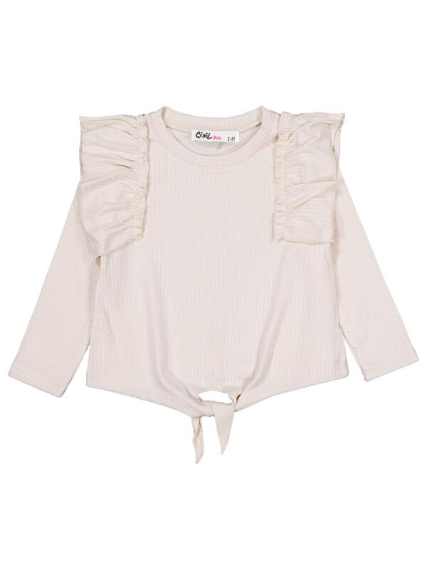 Civil Girls Omuz Fırfırlı 2-5 Yaş Sweatshirt - Fil Dişi 5-6 Yaş