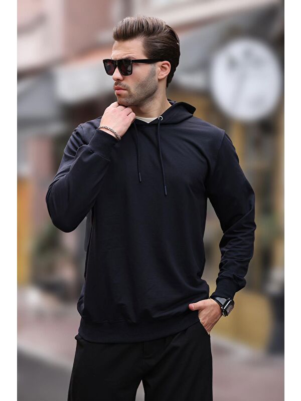 Madmext Lacivert Kapüşonlu Erkek Sweatshirt 7069