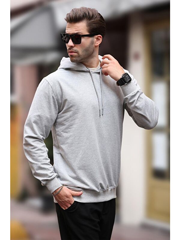 Madmext Gri Kapüşonlu Erkek Sweatshirt 7069