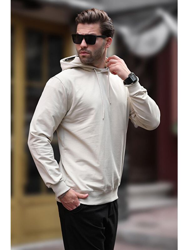 Madmext Bej Kapüşonlu Erkek Sweatshirt 7069