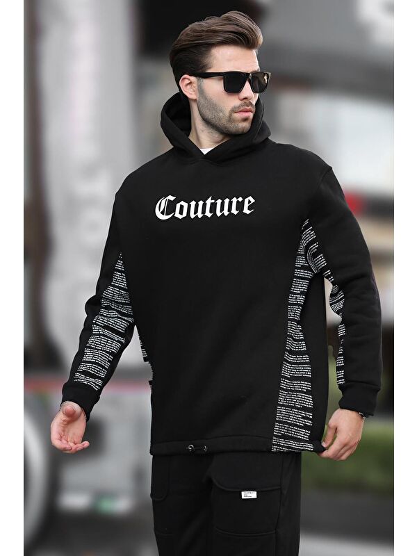 Madmext Siyah Kapüşonlu Baskılı Erkek Sweatshirt 7090