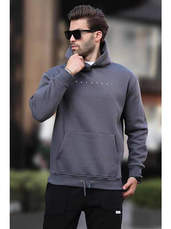 Madmext Füme Kapüşonlu Baskılı Erkek Sweatshirt 7077