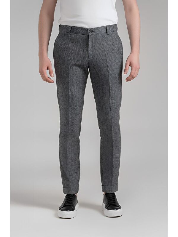 Sabri Özel Giotelli Antrasit Slim Fit Yünlü Duble Paça Dokuma Kumaş Normal Bel Standart Boy Erkek Pantolon