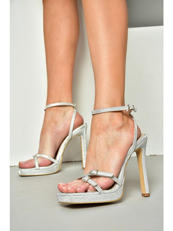 S5696161 Gümüş Kadın Topuklu Ayakkabı - Görsel 4