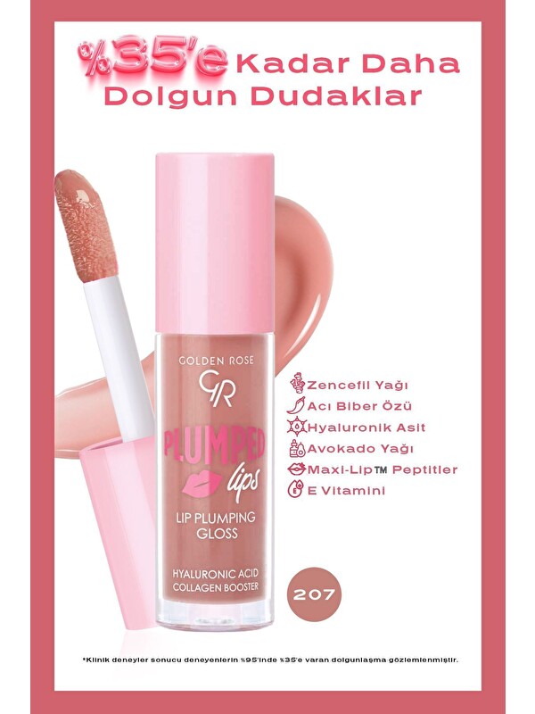 GOLDEN ROSE Plumped Lips Lip Plumping Gloss No: 207 - Dolgunlaştırıcı Dudak Parlatıcısı