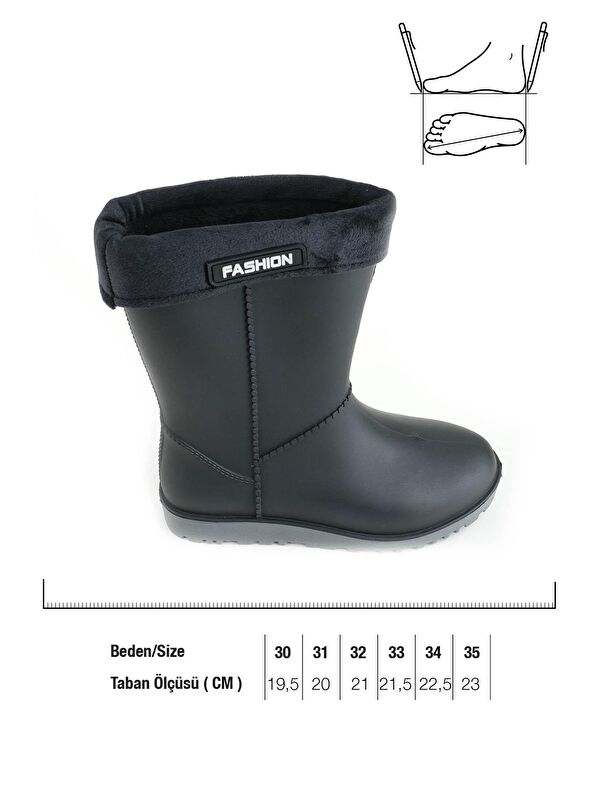Gezer Siyah Gezer Kışlık Kız Çocuk Yağmur Çizme