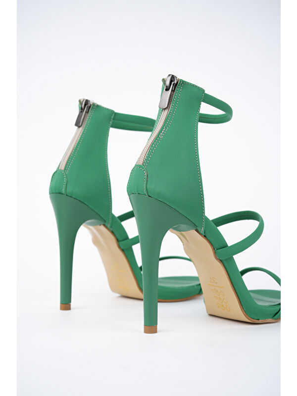 Nikita Kadın Arkası Fermuarlı Saten Tarz Şık ve Rahat İnce Topuklu Ayakkabı - Görsel 4