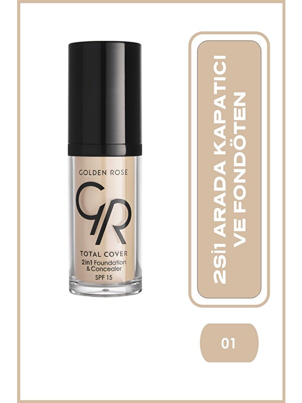 GOLDEN ROSE 2'si 1 Arada Fondöten & Kapatıcı - Total 2 in 1 Foundation & Concealer No:1