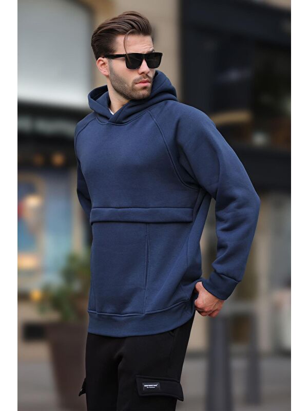 Madmext Lacivert Kapüşonlu Cep Detaylı Erkek Sweatshirt 7092