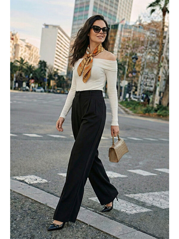 Lela Wide Leg Yüksek Bel Geniş Paça Pileli Kadın Pantolon 6923871