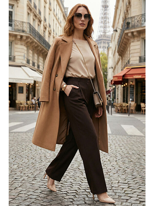 Lela Regular Fit Yüksek Bel Düz Paça Kadın Pantolon 6923873