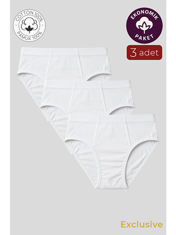 Kompedan Erkek Pamuklu Süprem Slip %100 Pamuk Külot 3'Lü Paket – Rahat & Dayanıklı | Beyaz K0037