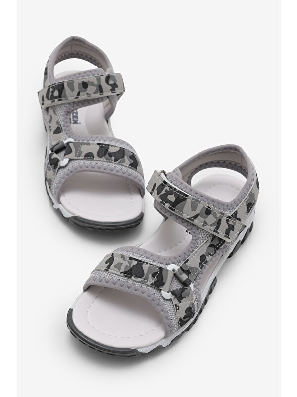 TONNY BLACK Çocuk Unisex Gri Kamuflaj Çoçuk Cırtlı Sandalet