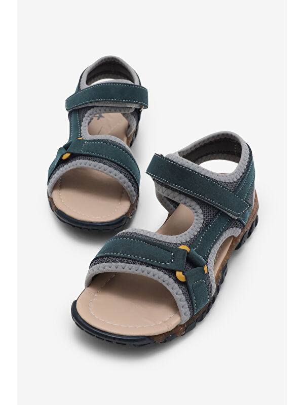 TONNY BLACK Çocuk Unisex Lacivert Sarı Çoçuk Cırtlı Sandalet