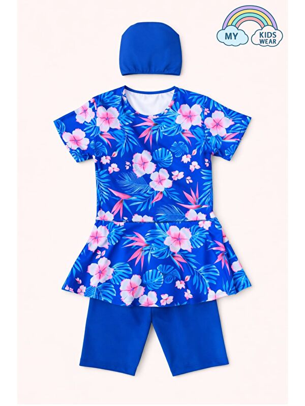 My Kids Wear Kız Çocuk Desenli Şortlu Bone’li Mayo Takımı 12570