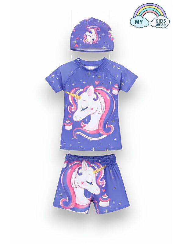 My Kids Wear Kız Çocuk Şortlu Bone’li Mayo Takımı 3 Parça 12563
