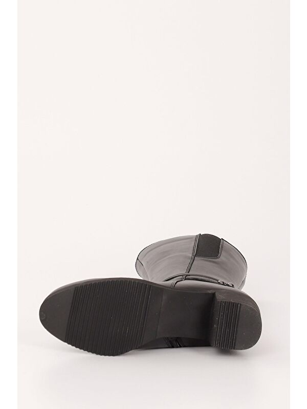 SİYAH Hakiki Deri Yuvarlak Burun Kauçuk Taban Topuklu Kadın Günlük Çizme GN514 - Görsel 8