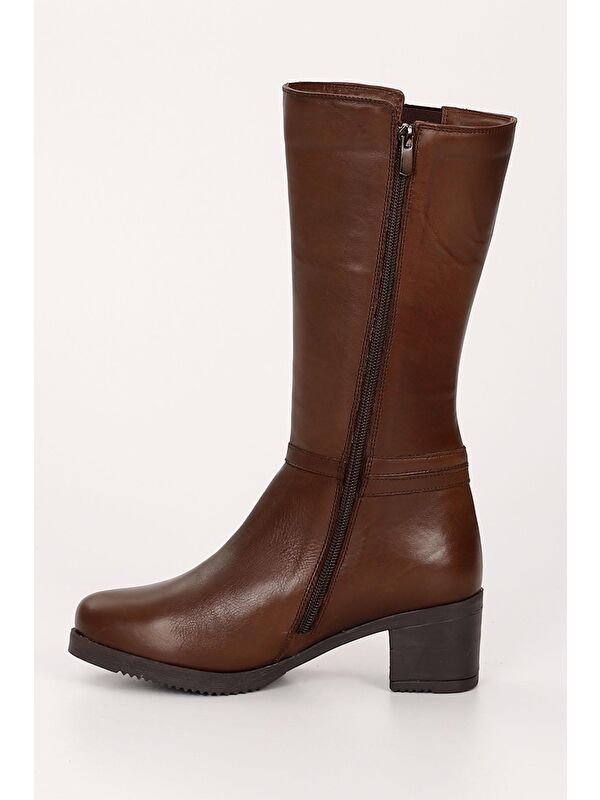 KAHVERENGİ Hakiki Deri Yuvarlak Burun Kauçuk Taban Topuklu Kadın Günlük Çizme GN514 - Görsel 7