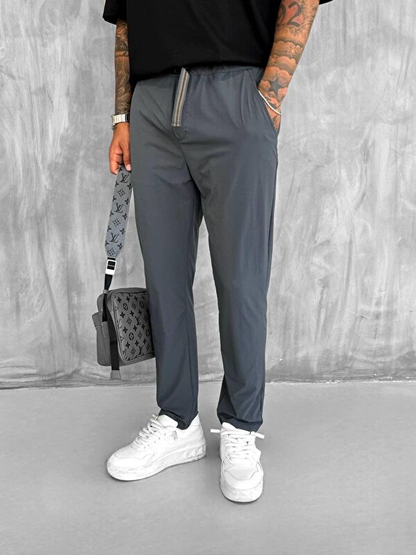 Abluka Online Erkek Beli Lastikli Tecno Kumaş Slim Fit Pantolon Füme