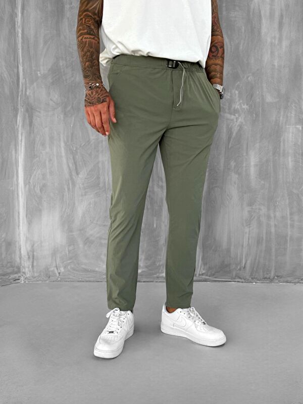 Abluka Online Erkek Beli Lastikli Tecno Kumaş Slim Fit Pantolon Yeşil