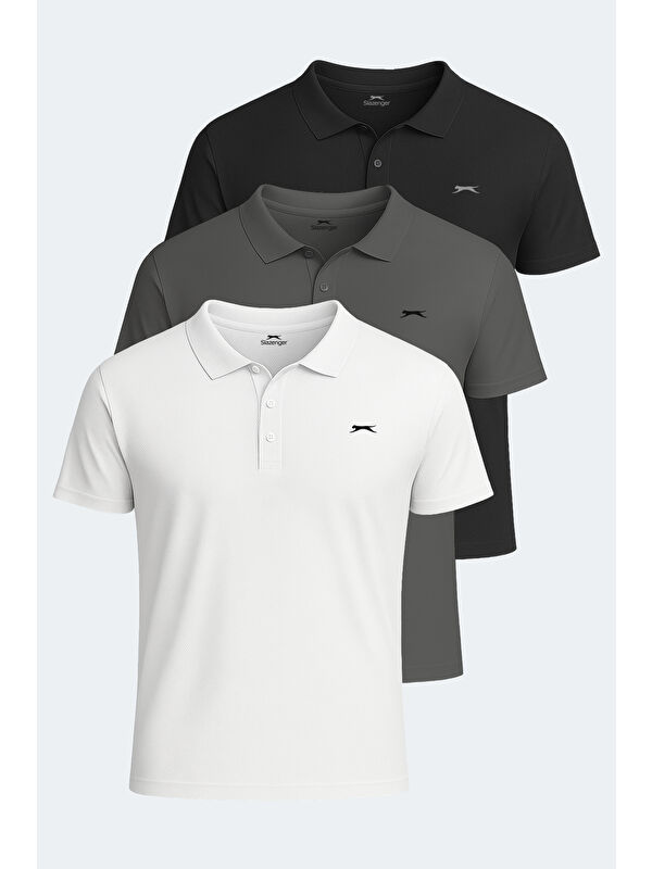SLAZENGER SLOAN 3 lü Set Erkek Beyaz - Siyah - Koyu Gri Tişört