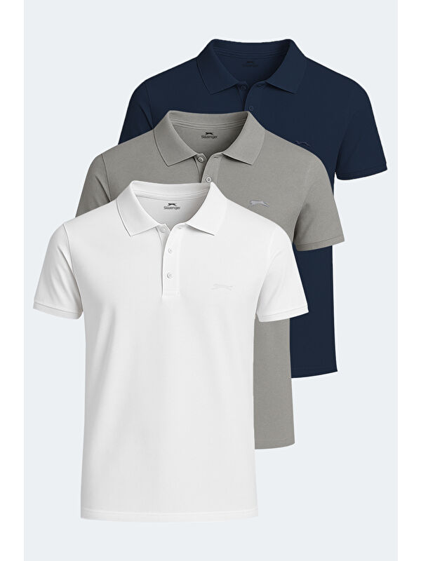 SLAZENGER SOHO 3 lü Set Erkek %100 Pamuk Tişört Beyaz - Gri - Lacivert