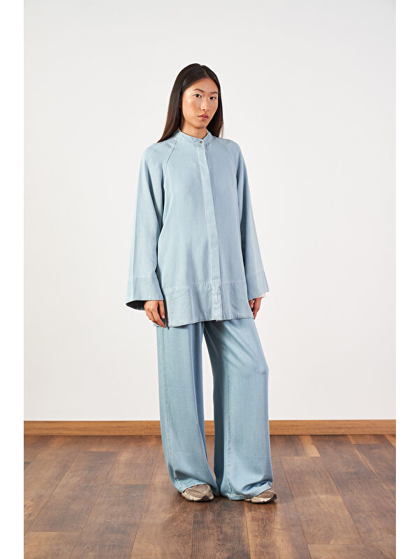 Mevra Açık Mavi Denim Tunik Pantolon Tesettür İkili Takım