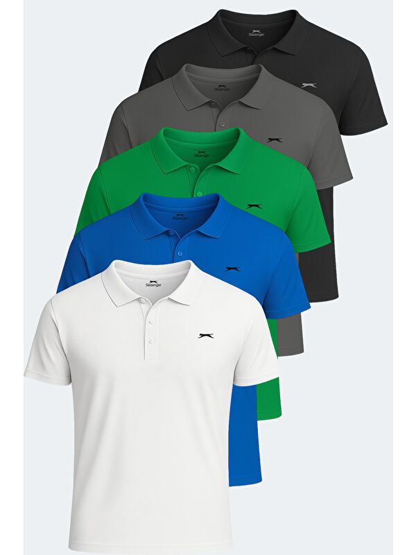 SLAZENGER SLOAN 5 li Set Erkek Beyaz - Siyah - Koyu Gri - Saks Mavi - Yeşil Tişört