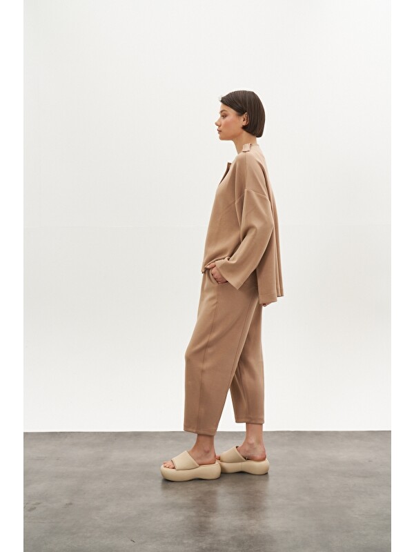 Mevra Önü Dikişli Modal Pantolon Ceket Alt Üst Takım Camel
