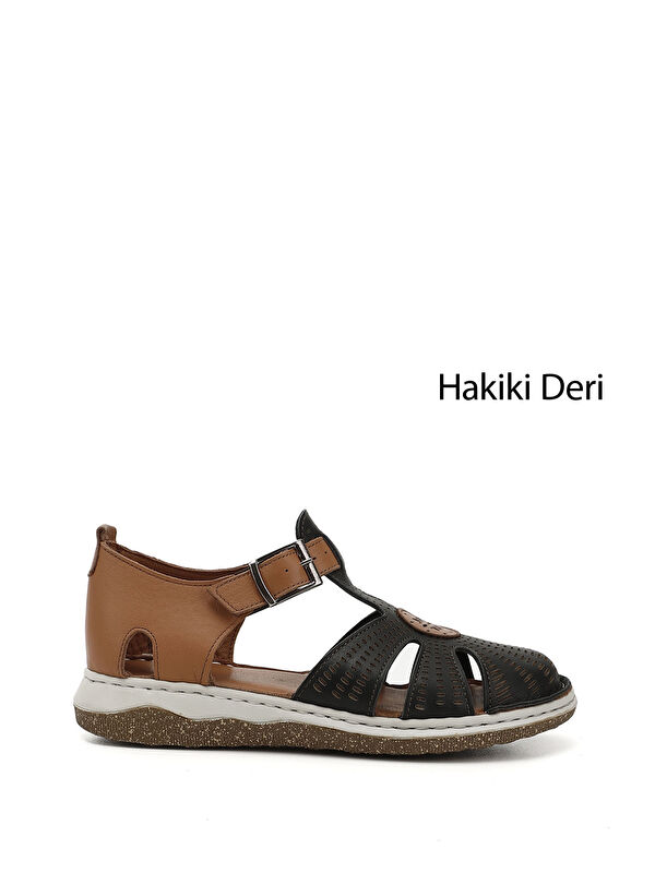 GÖNDERİ(R) Kadın ZÜMRÜT-SİYAH Hakiki Deri Sandalet