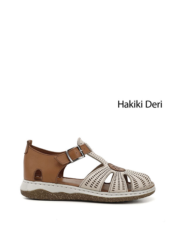 GÖNDERİ(R) Kadın BEJ-CAMEL Hakiki Deri Sandalet