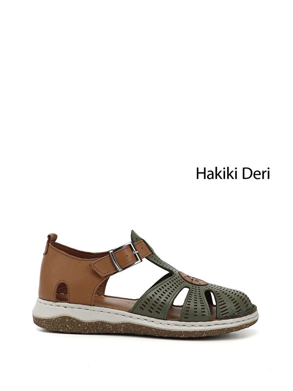 GÖNDERİ(R) Kadın HAKİ-YEŞİL Hakiki Deri Sandalet