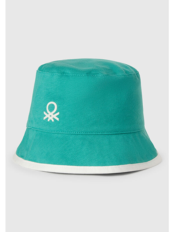 United Colors Of Benetton Erkek Çocuk Mint Yeşili Desenli Önü Logo Detaylı Çift Taraflı Bucket Şapka