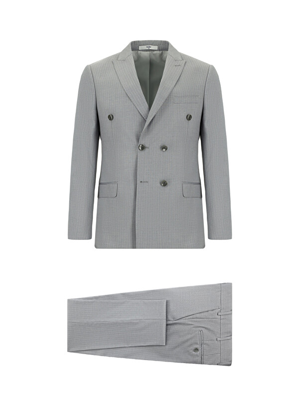 Kiğılı Super Slim Fit Ekstra Dar Kesim Çizgili Kruvaze Takım Elbise