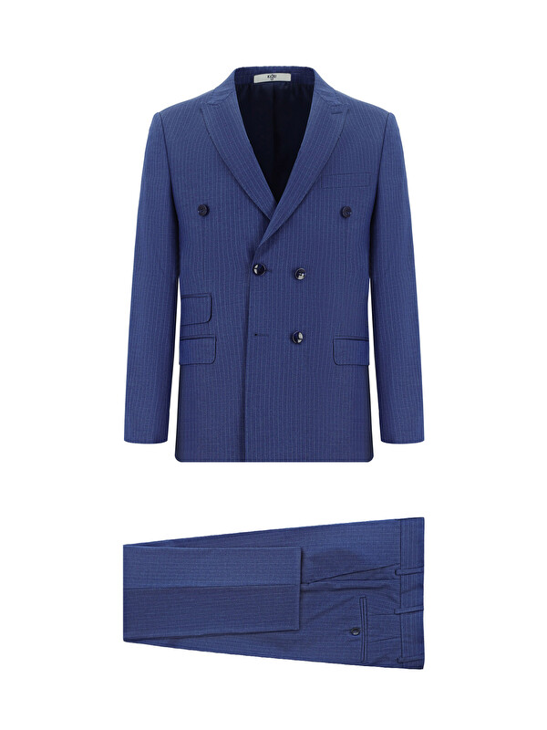 Kiğılı Super Slim Fit Ekstra Dar Kesim Çizgili Kruvaze Takım Elbise