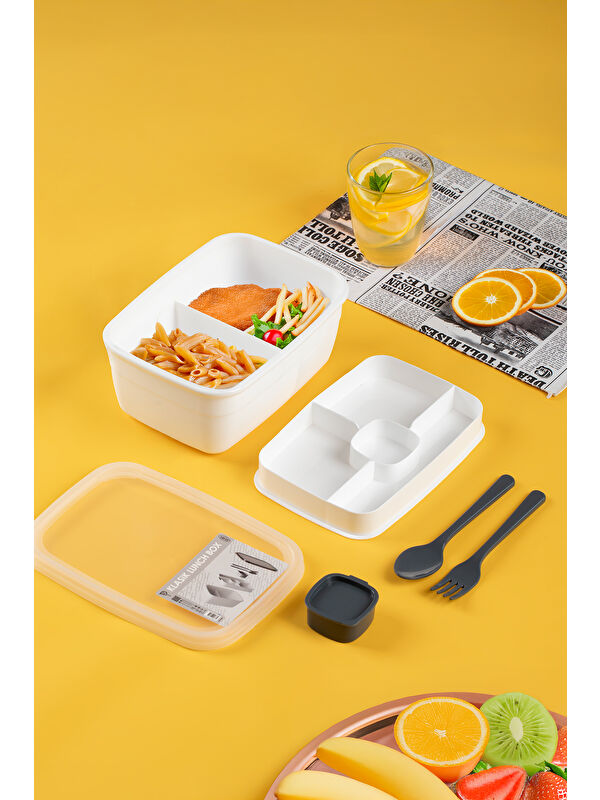 Porsima 3200 Vakumlu Kendinden Kaşık Çatallı Sosluklu Bölmeli 2 Katlı Lunch Box-Sefer Tası