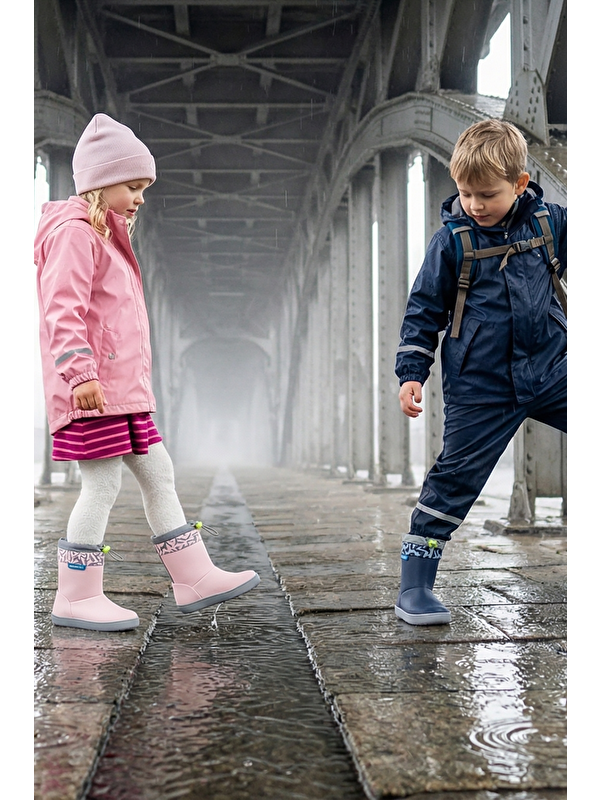 Hopfrög Lacivert Hopfrög Rain Süper Boots Suya Ve Soğuğa Dayanıklı Barefoot Çocuk Botu