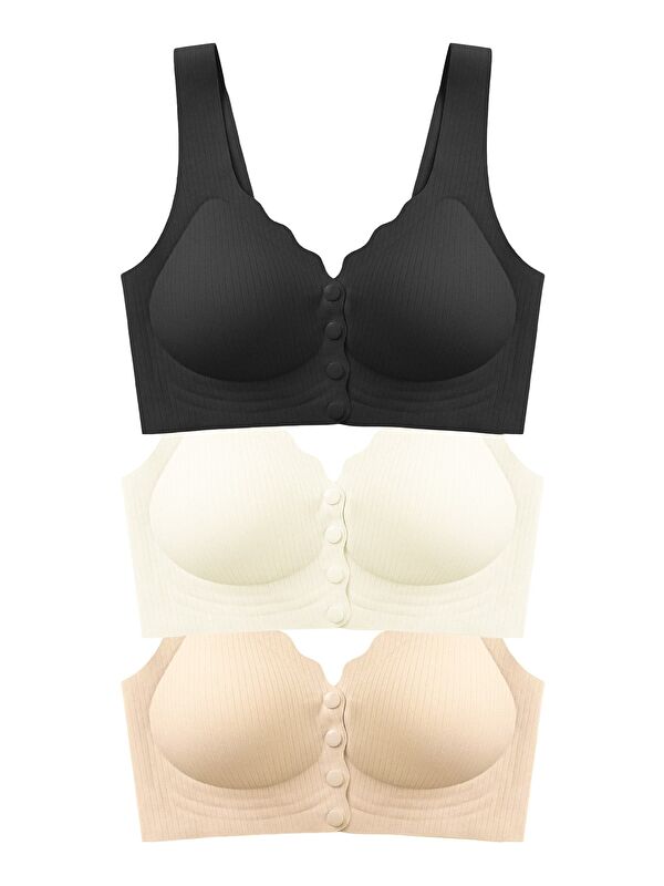 Cottonhill Seamless Bra - Feel | Lazer Kesim Çizgi Detaylı Önü Açılabilir Dikişsiz Kadın Sütyen 3'Lü Paket