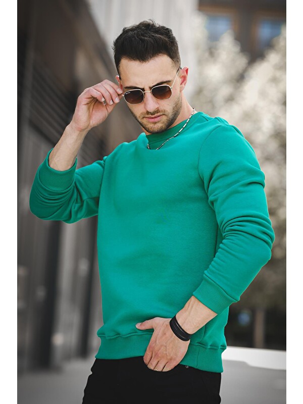 Oksit Üç İplik Şardonlu Pamuklu Bisiklet Yaka Sweatshirt