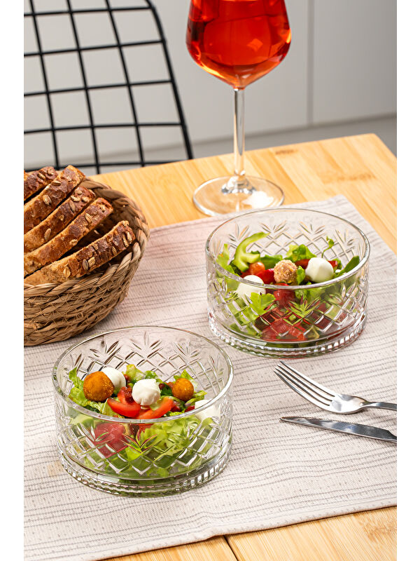 Porsima 2li Kristal Cam Çerezlik Sunumluk Kase Seti Magnolya Kase Takımı 400 Ml