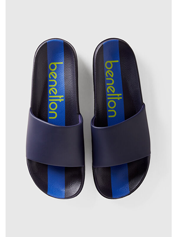 Erkek Lacivert Sentetik Karışımlı Tabanı Benetton Baskılı Terlik - Görsel 2