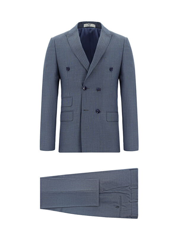 Kiğılı Super Slim Fit Ekstra Dar Kesim Çizgili Kruvaze Takım Elbise