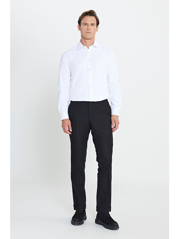 Altınyıldız Classics Erkek Siyah Slim Fit Dar Kesim Beli Gizli Lastikli Yan Cep Klasik Esnek Pantolon