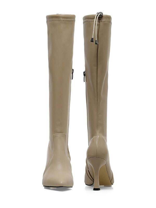 SCARLET 3PR Krem Kadın Topuklu Çizme - Görsel 5