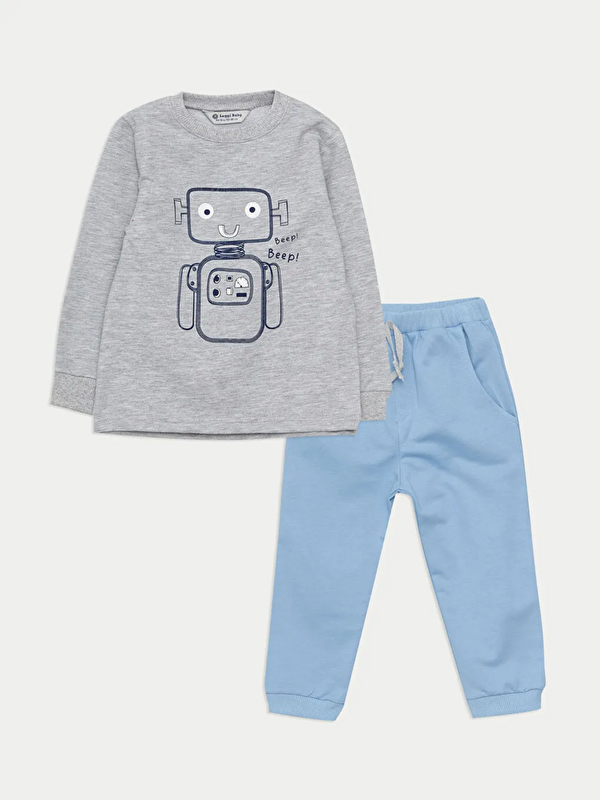 Luggi Baby Bisiklet Yaka Erkek Bebek Sweatshirt ve Eşofman Alt 2'li Takım