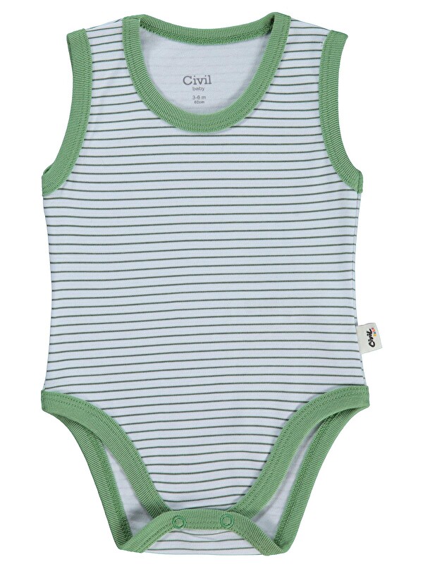 Civil Baby Çizgili 3-36 Ay Çıtçıtlı Badi - Haki